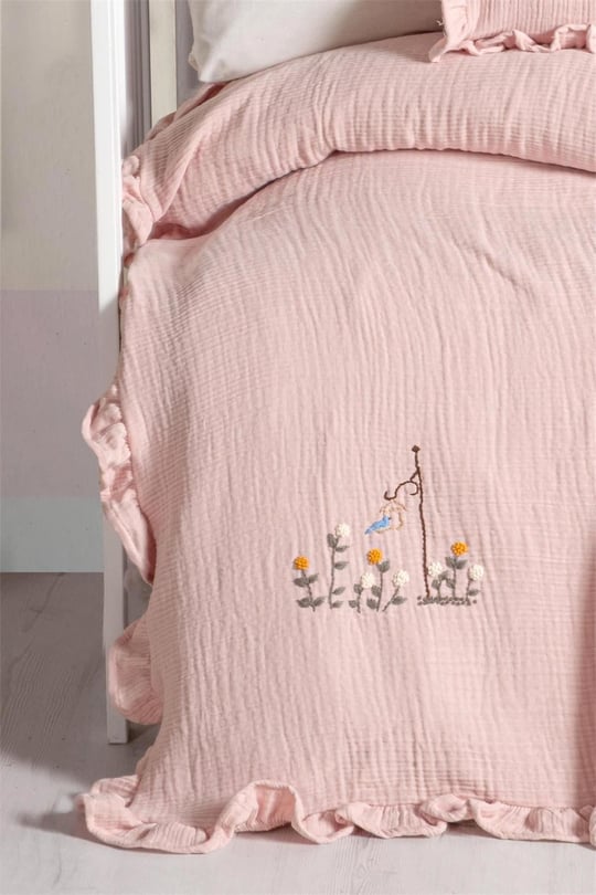 Kanz Kız Bebek Fiore Fırfırlı Müslin 4 Parça Nevresim Takımı Pembe KNZ-020