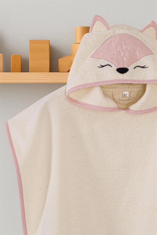 Kanz Kız Bebek Fox Havlu Panço Krem KNZ-038