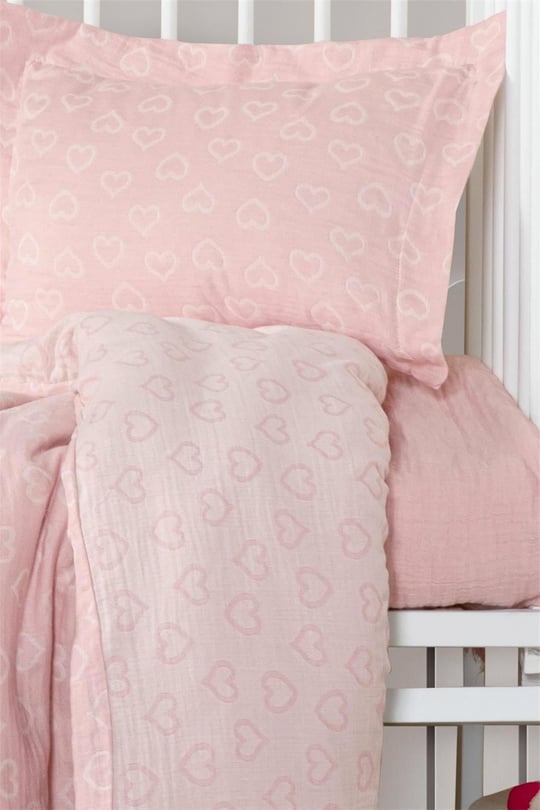 Kanz Kız Bebek Heart Müslin 3 Parça Nevresim Takımı Pembe KNZ-013