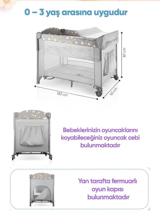 Kinder Baby Bee Park Yatak Oyun Parkı Beşik Anne Yanı Yatak Hediyeli