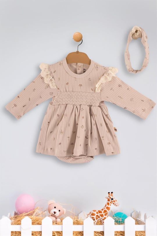Kinder Baby Bubbless Kız Bebek Badili Elbise Takım Bej 3018