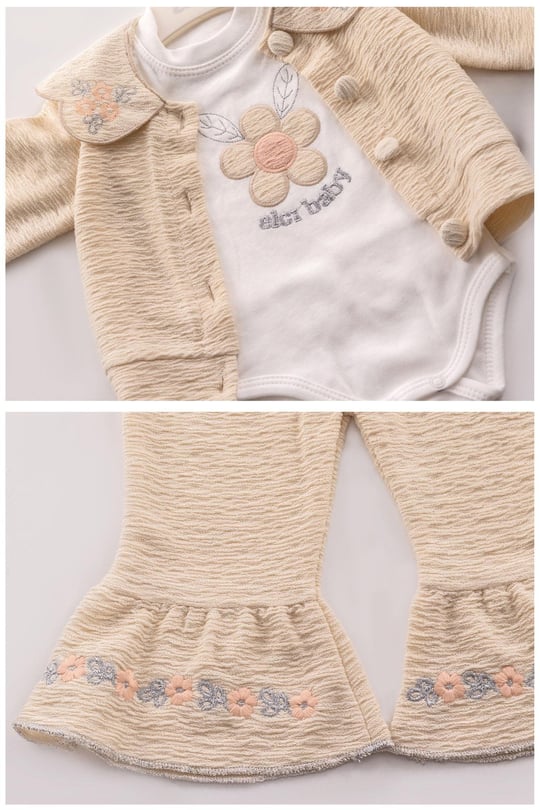 Kinder Baby Elci Baby Kız Bebek 3'lü Hırka Takım Bej/Somon 6889