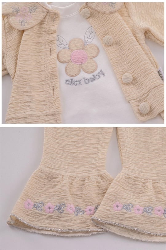 Kinder Baby Elci Baby Kız Bebek 3'lü Hırka Takım Bej/Pembe 6889