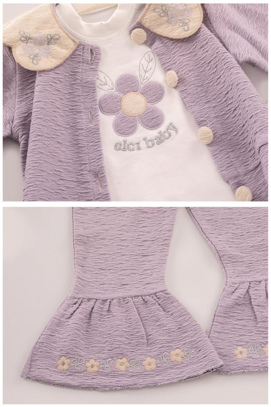 Kinder Baby Elci Baby Kız Bebek 3'lü Hırka Takım Mor 6889
