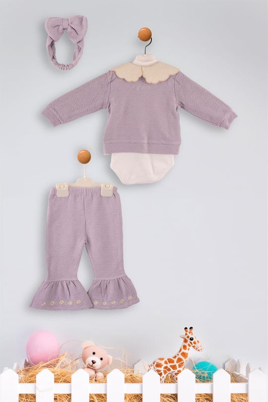 Kinder Baby Elci Baby Kız Bebek 3'lü Hırka Takım Mor 6889