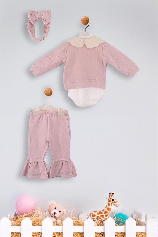 Kinder Baby Elci Baby Kız Bebek 3'lü Hırka Takım Gül Kurusu 6889