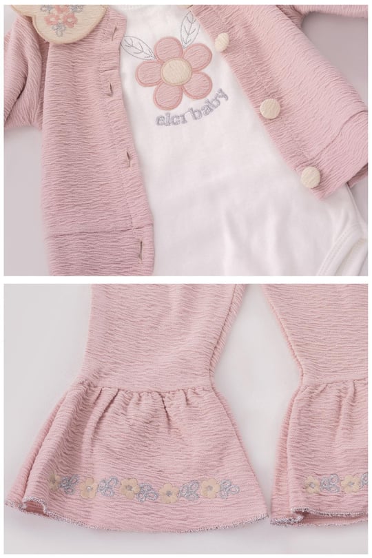 Kinder Baby Elci Baby Kız Bebek 3'lü Hırka Takım Gül Kurusu 6889