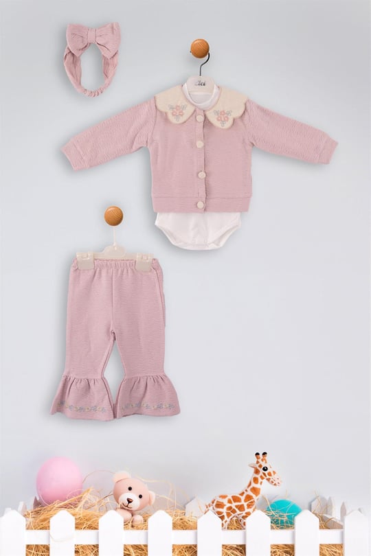 Kinder Baby Elci Baby Kız Bebek 3'lü Hırka Takım Gül Kurusu 6889