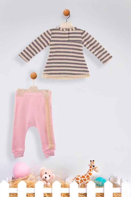 Kinder Baby Elci Baby Kız Bebek Çizgili 2'li Takım Pembe 6898