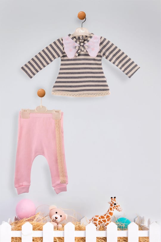Kinder Baby Elci Baby Kız Bebek Çizgili 2'li Takım Pembe 6898