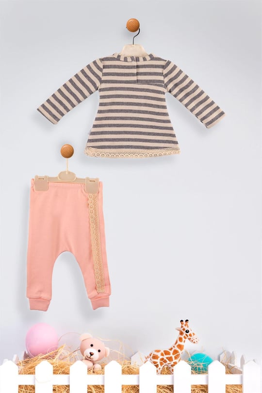 Kinder Baby Elci Baby Kız Bebek Çizgili 2'li Takım Somon 6898