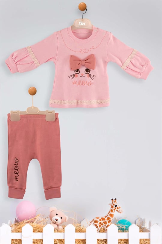 Kinder Baby Elci Baby Kız Bebek Fiyonklu Kedi 2'li Takım Pembe 6913