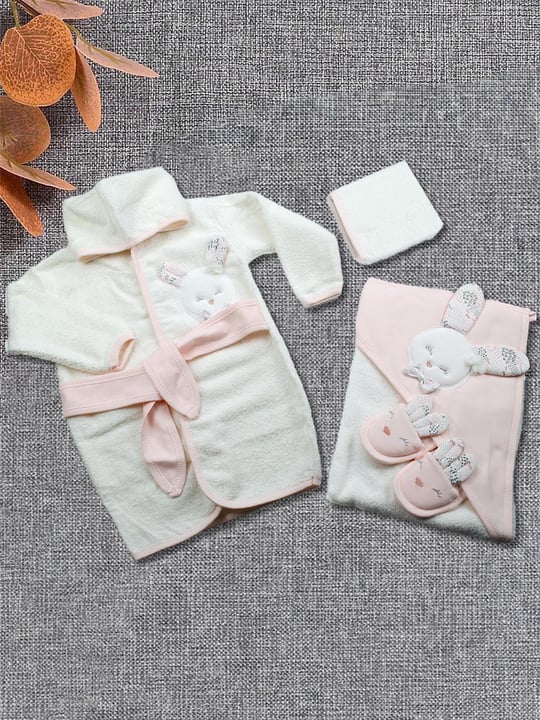 Kinder Baby Gaye Kız Bebek Şişme Tavşan Bornoz Seti Somon 826