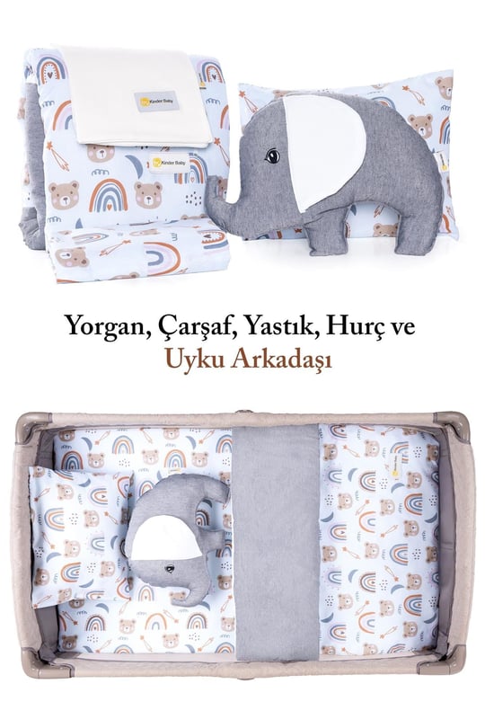 Kinder Baby Little One 5'li Oyun Parkı Uyku Seti Mavi Ayıcık