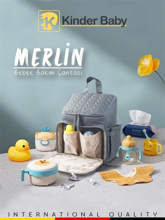 Kinder Baby Merlin Anne Bebek Bakım Çantası Gri