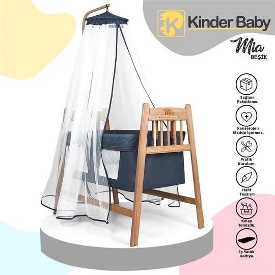 Kinder Baby Mia Anne Yanı Beşiği Antrasit