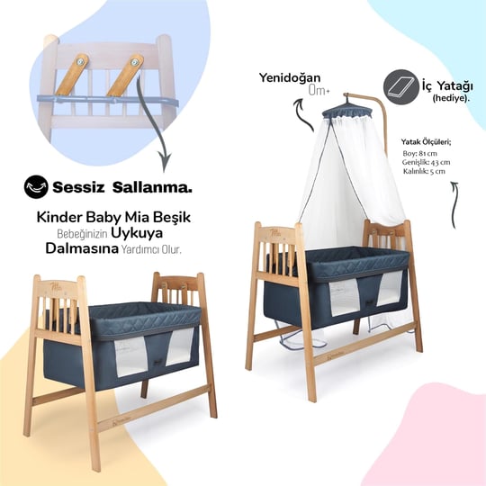 Kinder Baby Mia Anne Yanı Beşiği Antrasit