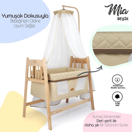 Kinder Baby Mia Anne Yanı Beşiği Bej