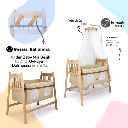 Kinder Baby Mia Anne Yanı Beşiği Bej