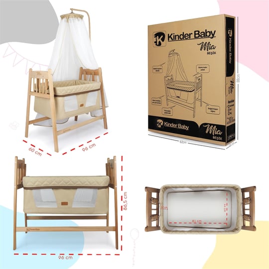 Kinder Baby Mia Anne Yanı Beşiği Bej