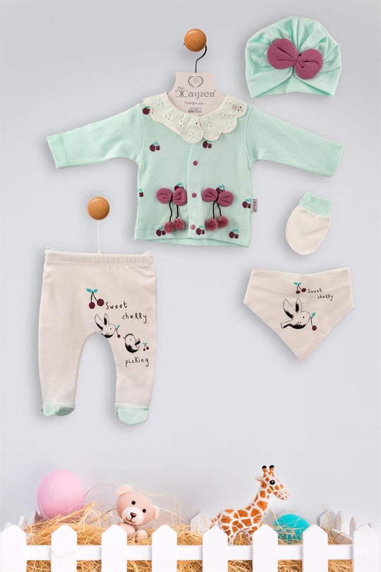 Kinder Baby Mini Cayzen Kız Bebek Pamuklu Hastane Çıkış Seti 5'li Yeşil 2011