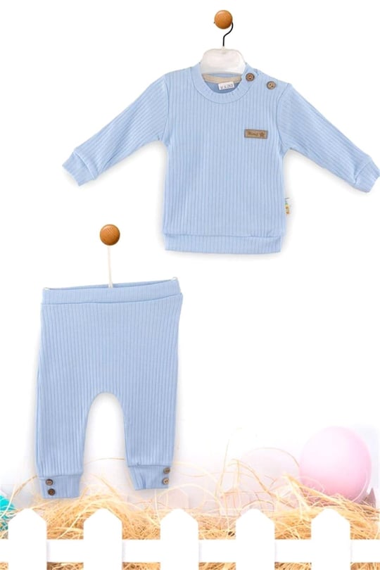 Kinder Baby Miniş Bebe Fitilli Pamuklu Bebek Takımı İndigo 1093