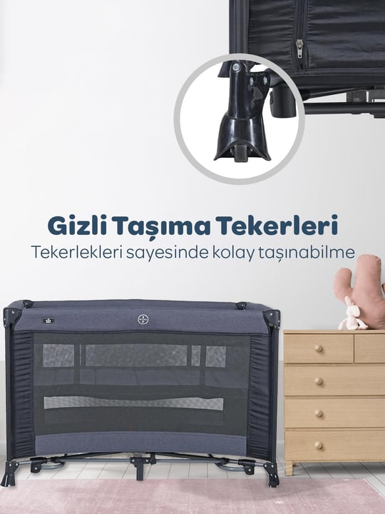 Kinder Baby Nora Park Yatak Oyun Parkı Beşik 70*110 Cm + Yatak Hediyeli Füme