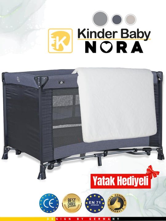 Kinder Baby Nora Park Yatak Oyun Parkı Beşik 70*110 Cm + Yatak Hediyeli Füme