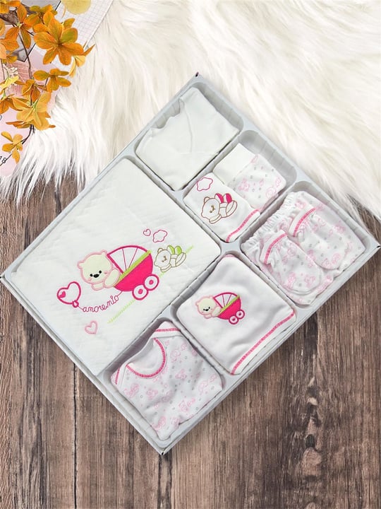 Kinder Baby Özlem Bebe Kız Bebek Pamuklu 10'lu Arabalı Hastane Çıkış Seti Pembe 3102