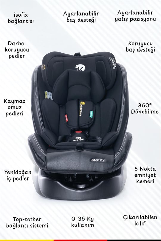 Kinder Baby Safe Fix 360 Derece 0-36 Kg Oto Koltuğu Siyah 7080