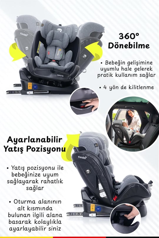 Kinder Baby Safe Fix 360 Derece 0-36 Kg Oto Koltuğu Siyah 7080
