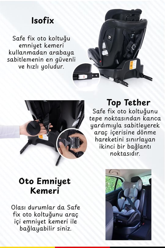 Kinder Baby Safe Fix 360 Derece 0-36 Kg Oto Koltuğu Siyah 7080