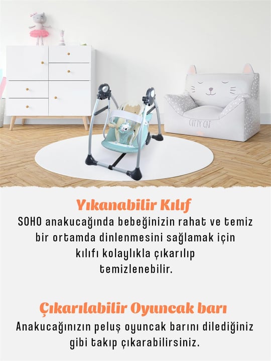 Kinder Baby Soho Oyuncaklı Salıncak Ana Kucağı Mavi