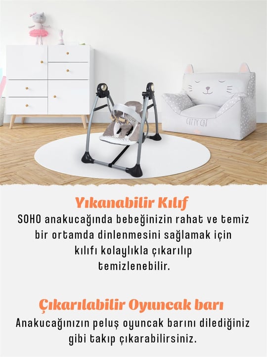 Kinder Baby Soho Oyuncaklı Salıncak Ana Kucağı Gri