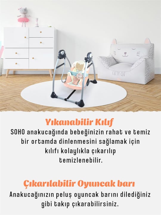 Kinder Baby Soho Oyuncaklı Salıncak Ana Kucağı Pembe