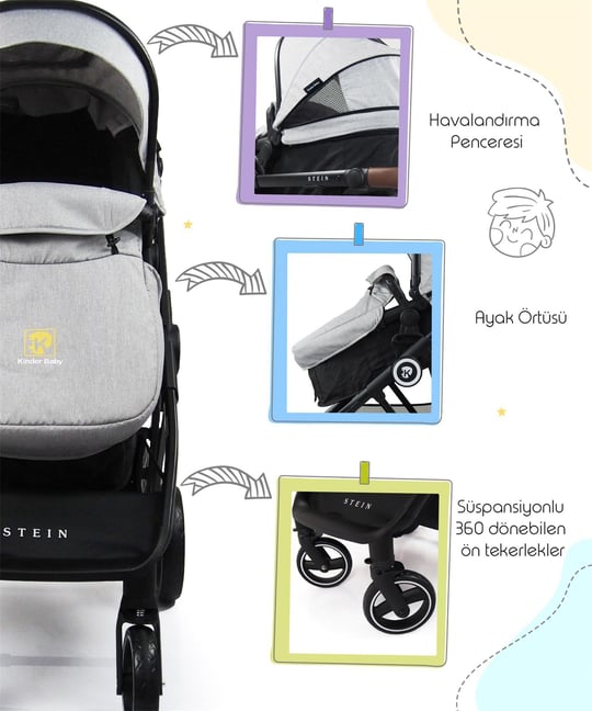 Kinder Baby Stein Travel Sistem Çift Yönlü Bebek Arabası Siyah 7090
