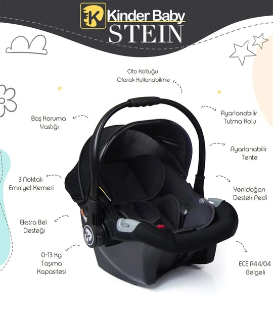 Kinder Baby Stein Travel Sistem Çift Yönlü Bebek Arabası Siyah 7090