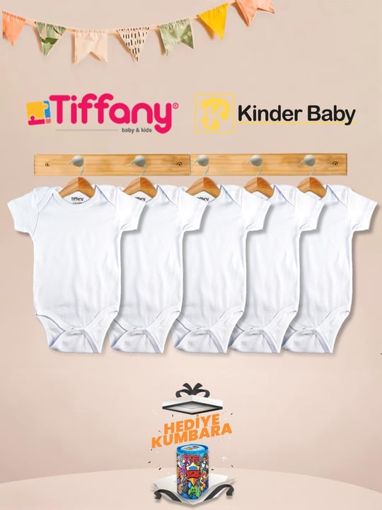 Kinder Baby Tiffany Zarf Yaka Kısa Kol Pamuk 5'li Atlet Zıbın Çıtçıtlı Bebek Body