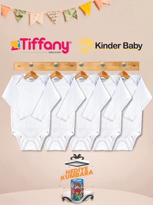 Kinder Baby Tiffany Zarf Yaka Uzun Kol Pamuk 5'li Atlet Zıbın Çıtçıtlı Bebek Body