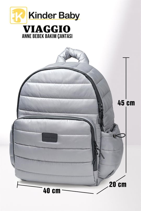 Kinder Baby Viaggio Termal Biberon Çantalı ve Alt Açma Pedli Açık Gri Bebek Bakım Çantası