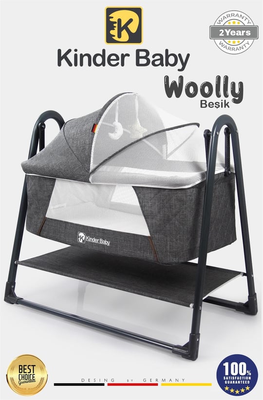 Kinder Baby Woolly Portatif Sallanır Anne Yanı Beşik Antrasit Knd1020