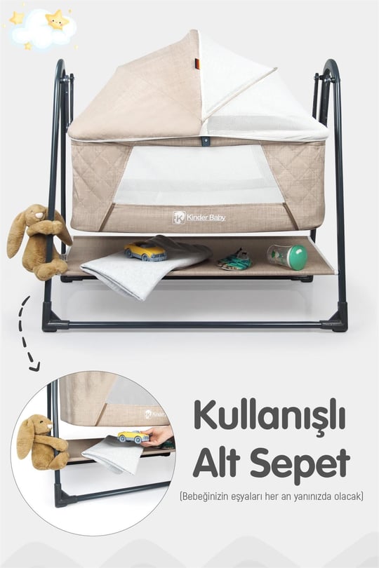 Kinder Baby Woolly Portatif Sallanır Anne Yanı Beşik Bej Knd1020