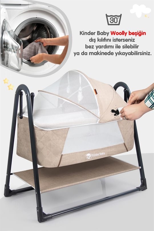Kinder Baby Woolly Portatif Sallanır Anne Yanı Beşik Bej Knd1020