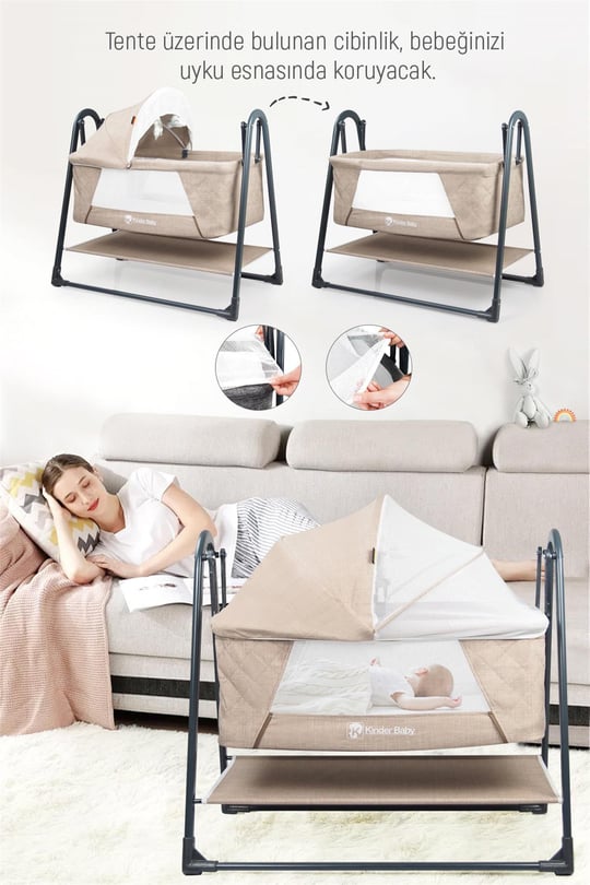 Kinder Baby Woolly Portatif Sallanır Anne Yanı Beşik Bej Knd1020