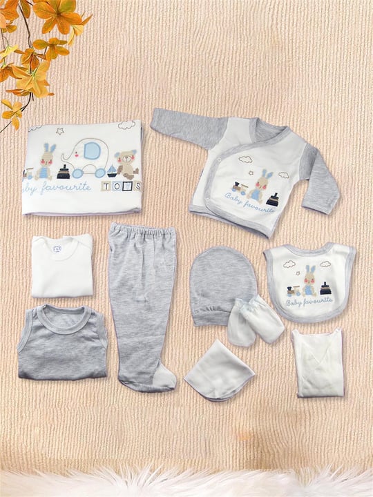 Kinder Baby Zıpır Erkek Bebek 10'lu Kanaviçe Fil Hastane Çıkış Seti Mavi 538