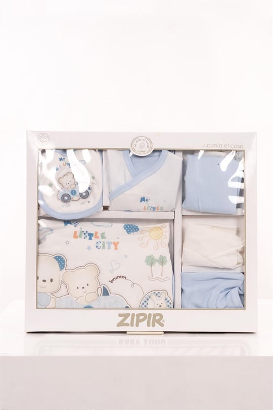 Kinder Baby Zıpır Erkek Bebek Arabalı 10'lu Hastane Çıkış Seti Ekru 516