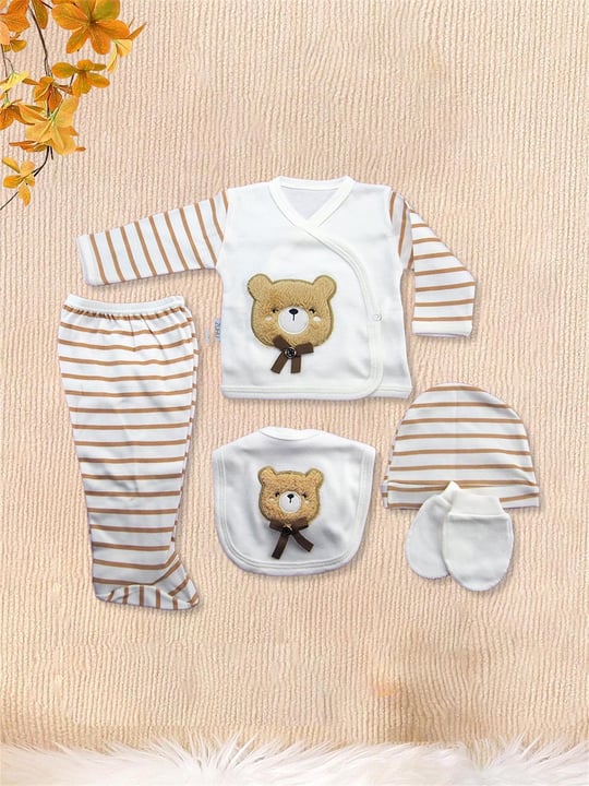 Kinder Baby Zuhu Ayıcıklı 5'li Hastane Çıkış Seti Kahverengi 0100