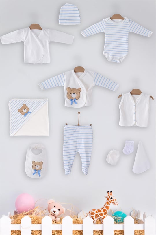 Kinder Baby Zuhu Erkek Bebek 11'li Ayıcık Hastane Çıkış Seti Mavi 102