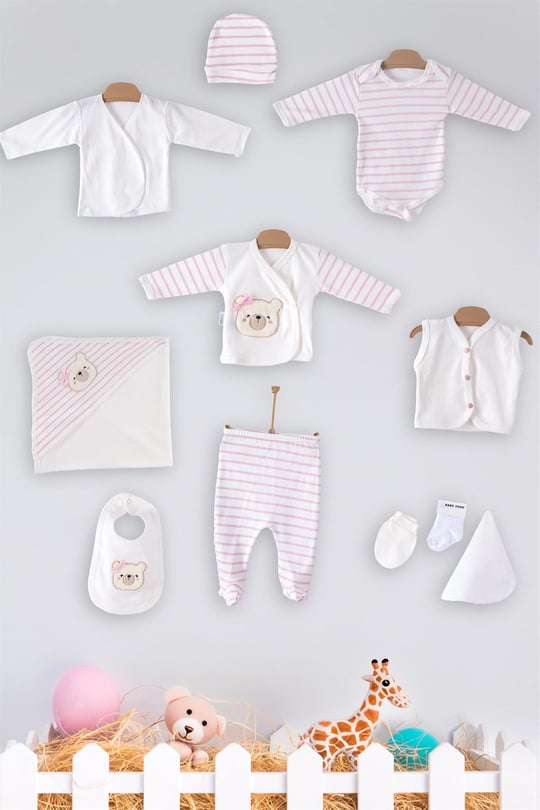 Kinder Baby Zuhu Kız Bebek 11'li Ayıcık Hastane Çıkış Seti Pembe 102