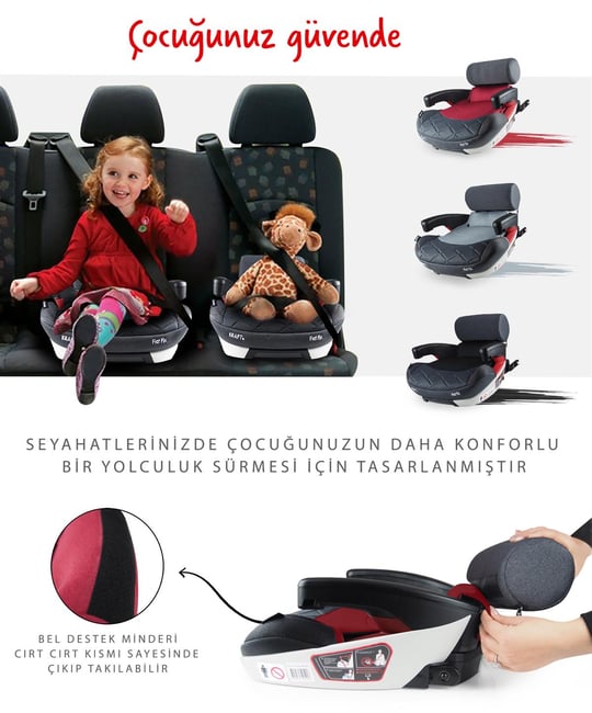 Kraft Flat Fix Booster Oto Koltuğu Kırmızı